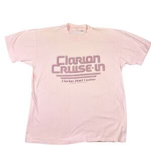 Vintage Large Pink Clarion Casino Poker T Shirt 1991 Stedman Super Hi-Cru USA